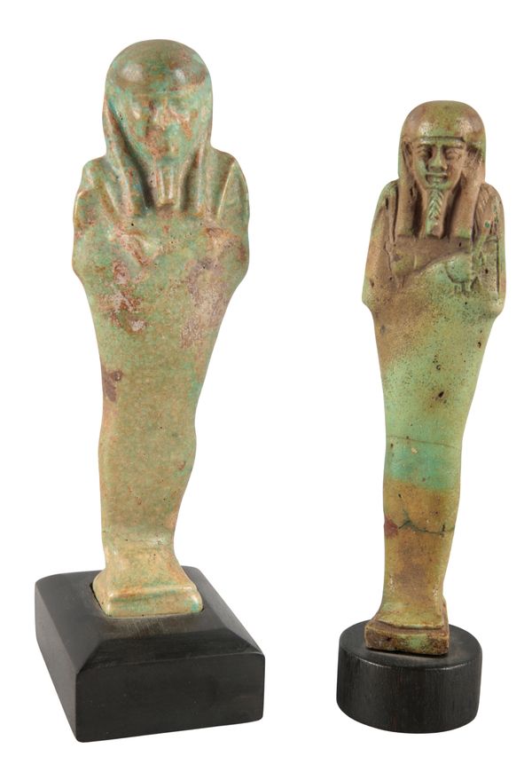 TWO ANCIENT EGPYTIAN FAIENCE SHABTIS