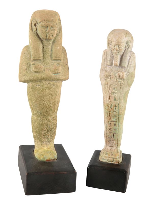 TWO ANCIENT EGYPTIAN FAIENCE SHABTIS