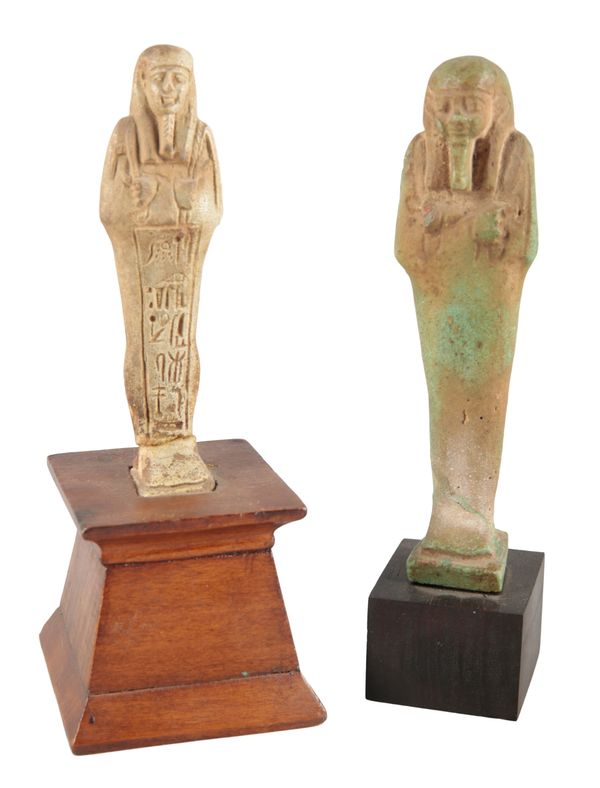 TWO SMALL ANCIENT EGYPTIAN FAIENCE SHABTIS