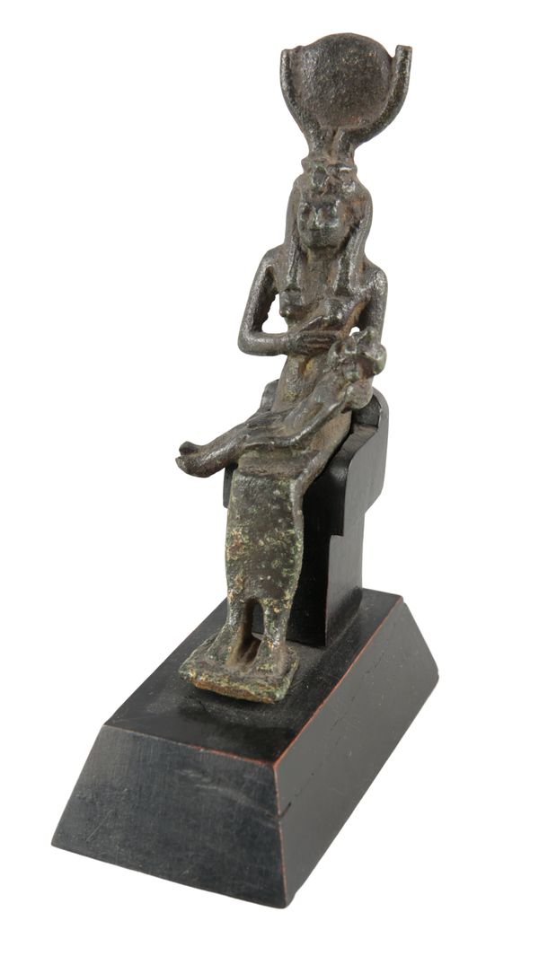 AN ANCIENT EGYPTIAN BRONZE FIGURE OF ISIS