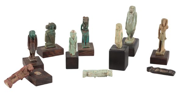 A GROUP OF TEN ANCIENT EGYPTIAN FAIENCE AMULETS
