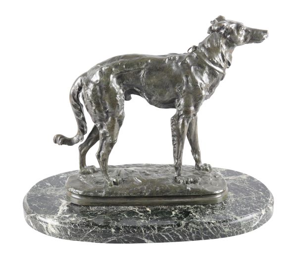 MARCEL DÉBUT (1865-1933) A bronze figure of a standing deerhound