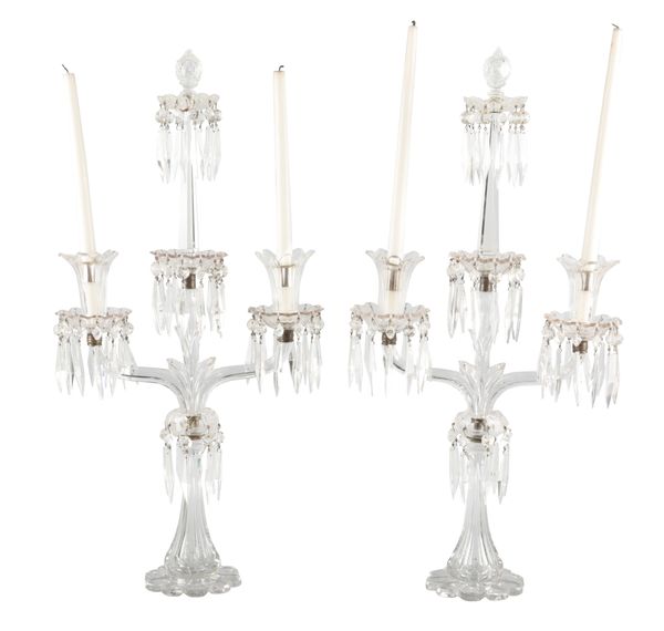 A PAIR OF BACCARAT CUT GLASS CANDELABRA