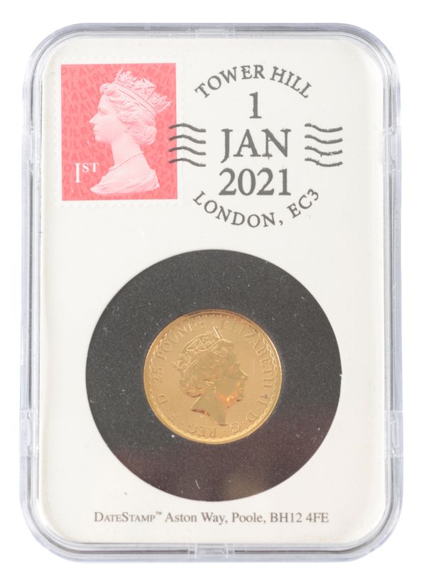 A 2021 QUEEN ELIZABETH II 1/4 GOLD BRITANNIA DATE STAMP COIN