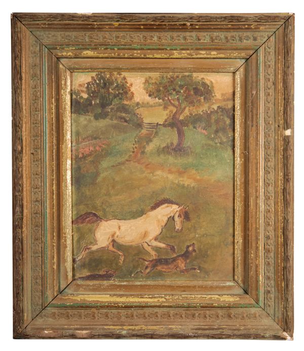 H. WICKS (20TH CENTURY) A galloping horse and dogs