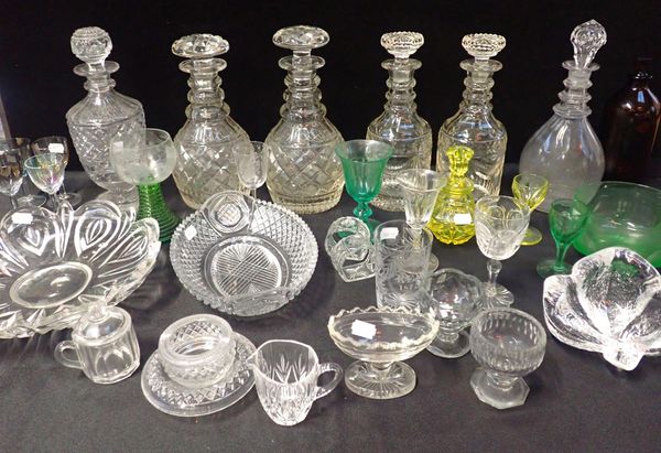 TWO PAIRS OF CUT GLASS DECANTERS