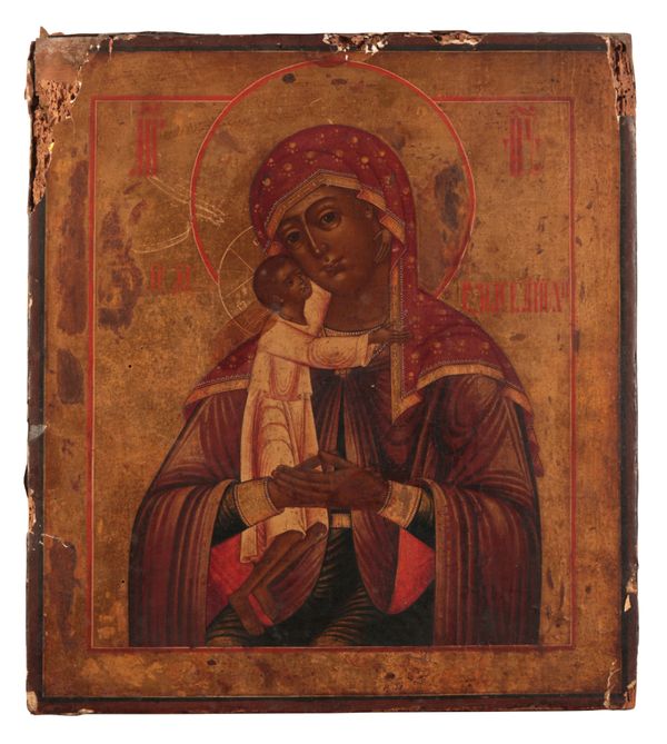 EASTERN ORTHODOX SCHOOL, 19TH CENTURY An icon depicting the Virgin of Vladimir