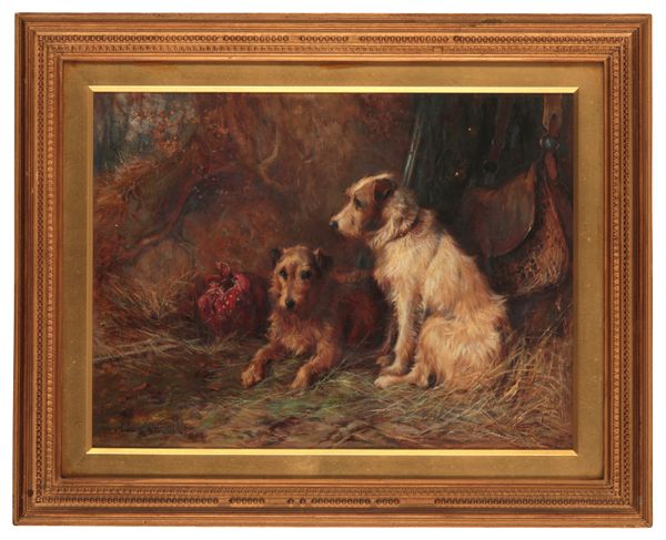 PHILIP EUSTACE STRETTON (c.1863-c.1930) Two terriers waiting patiently at the foot of a tree