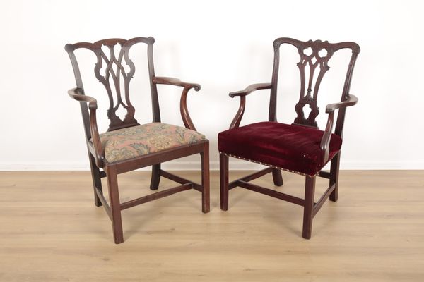 A GEORGE III MAHOGANY ARMCHAIR OF CHIPPENDALE STYLE