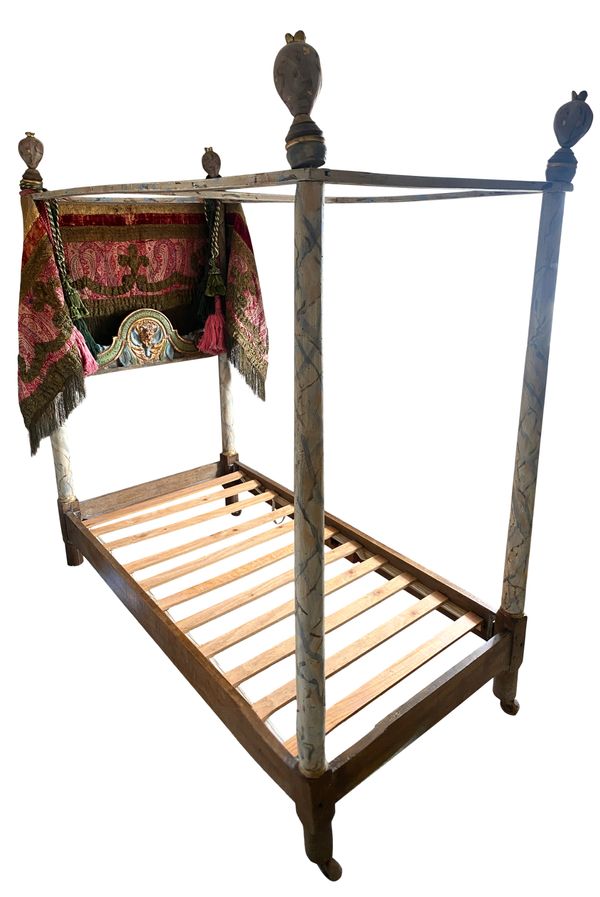 A FAUX MARBLE PAINTED WOOD FOUR POSTER BED