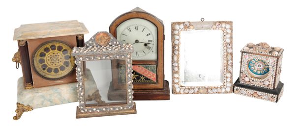 A SHELL-ENCRUSTED MANTEL CLOCK CASE