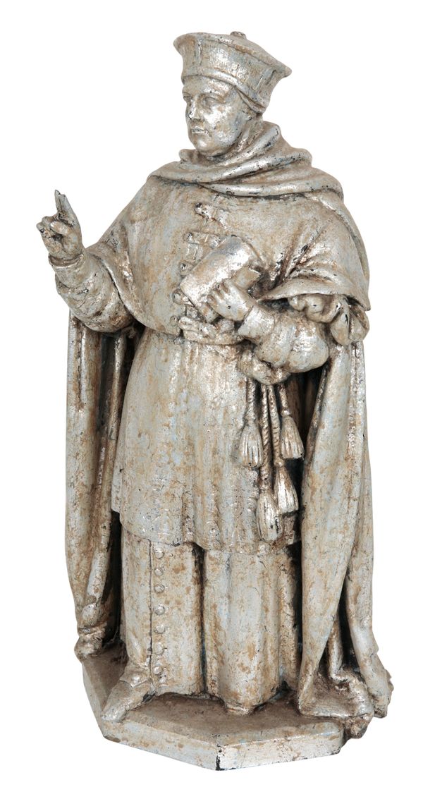 A GREY-PAINTED PLASTER FIGURE OF A CARDINAL