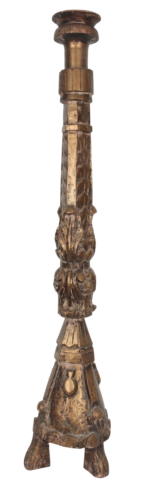 A GILT WOOD PRICKET CANDLE STICK OF ITALIAN BAROQUE STYLE