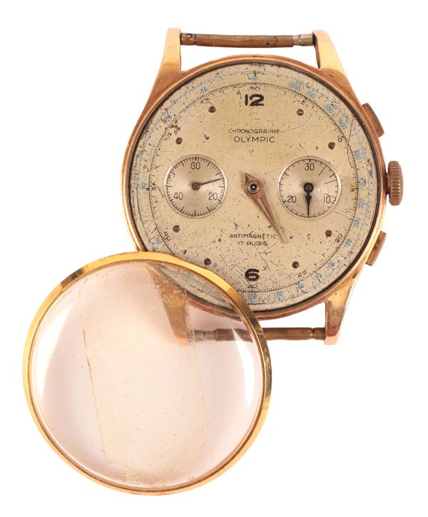 OLYMPIC: A GENTLEMAN'S VINTAGE CHRONOGRAPH 18CT GOLD WRISTWATCH