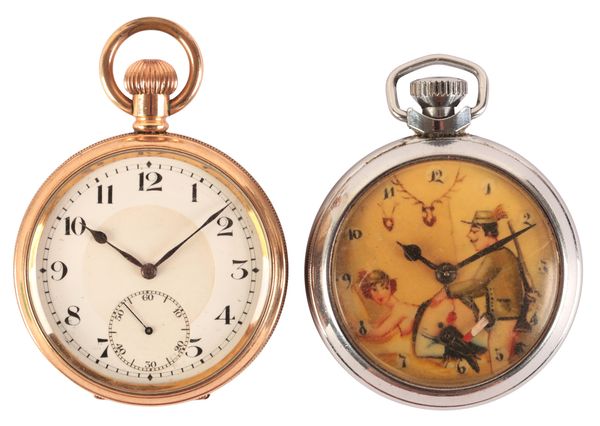 A GENTLEMAN'S GOLD-PLATED OPEN FACE POCKET WATCH