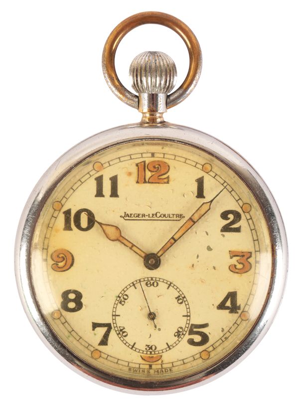 JAEGER-LeCOULTRE: A GENTLEMAN'S NICKEL-PLATED MILITARY POCKET WATCH