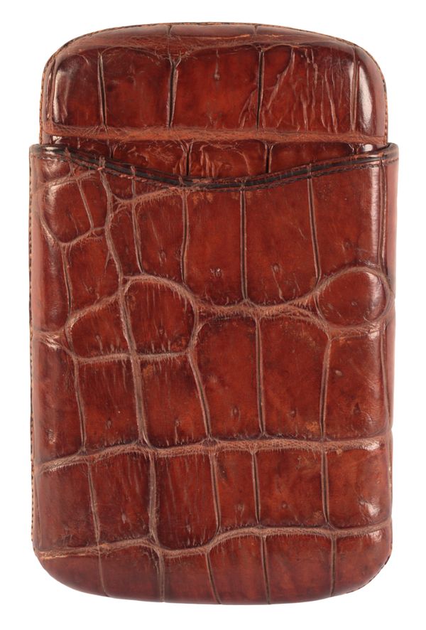 AN EDWARDIAN MID-BROWN CROCODILE SKIN CIGAR CASE