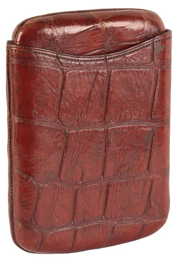 AN EDWARDIAN MID-BROWN CROCODILE SKIN CIGAR CASE