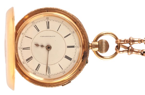 AN 18CT GOLD HALF-HUNTER CHRONOGRAPH POCKET WATCH