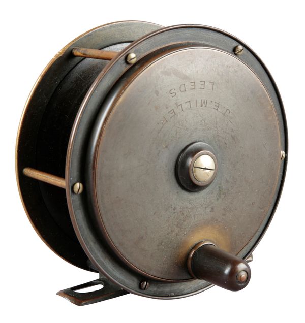 J.E. MILLER OF LEEDS 'HERCULES': A 5" BRASS SALMON FLY REEL