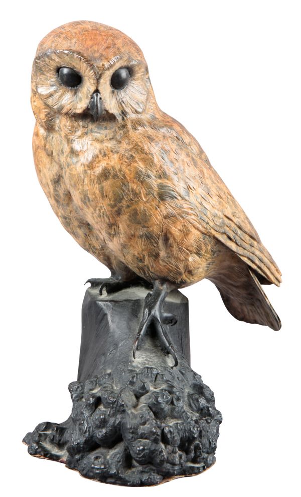 ANDREW GLASBY: A COLD PAINTED BRONZE 'LITTLE OWL'