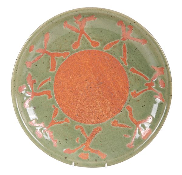 *IVO MOSLEY (1951-2024), STUDIO CERAMICS A celadon and terracotta charger with dancing figures