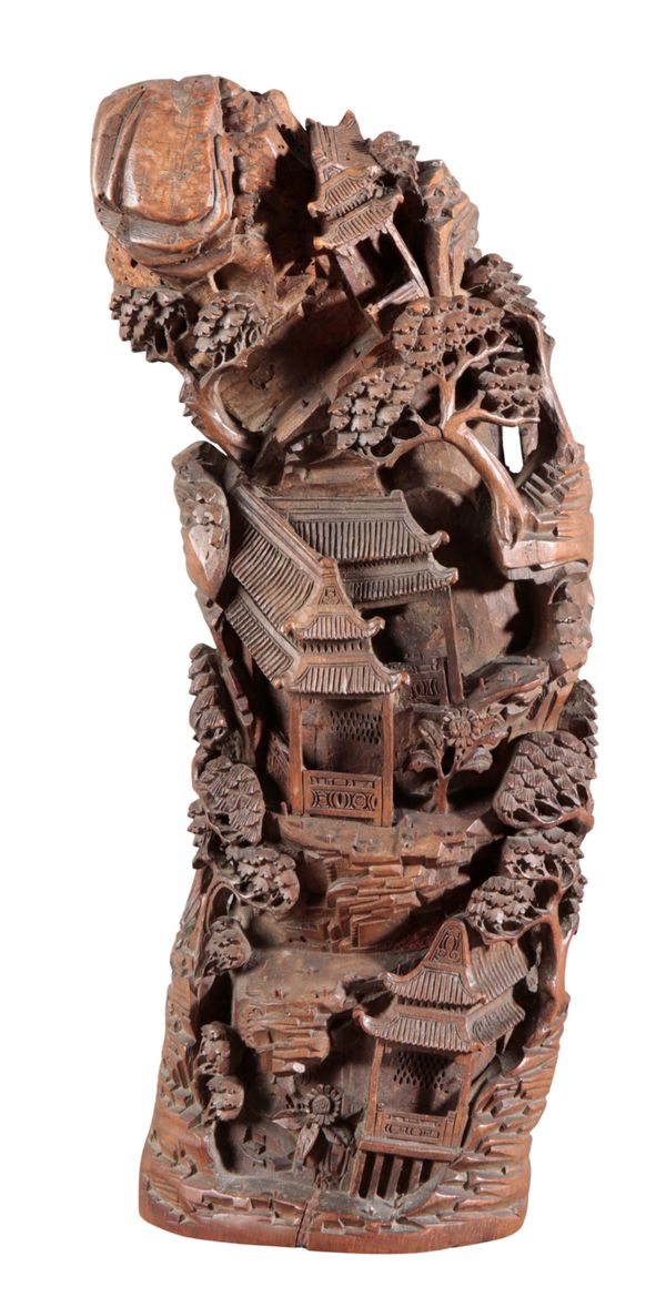 A CHINESE CARVED BAMBOO 'MOUNTAIN'