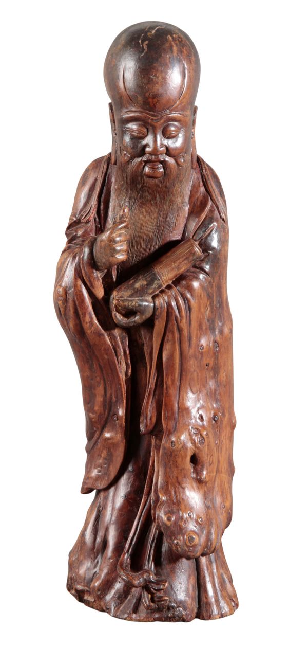 A CHINESE CARVED ROOTWOOD FIGURE OF SHOULAO