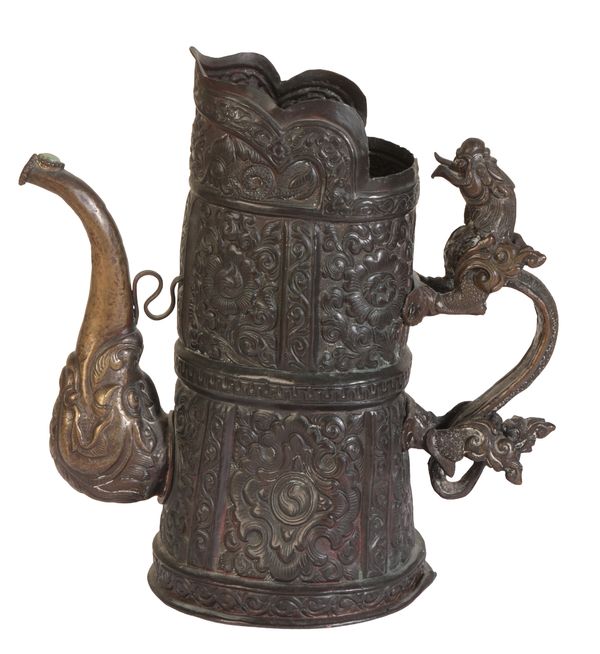 A TIBETAN BRONZE CEREMONIAL EWER