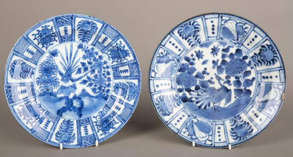 TWO SIMILAR BLUE AND WHITE KRAAK WARE PLATES