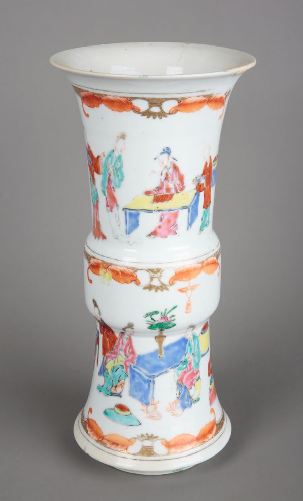 A CHINESE PORCELAIN FAMILLE ROSE GU FORM VASE