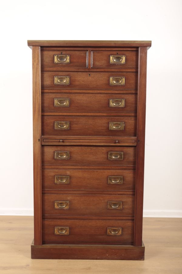 A MAHOGANY WELLINGTON STYLE CHEST