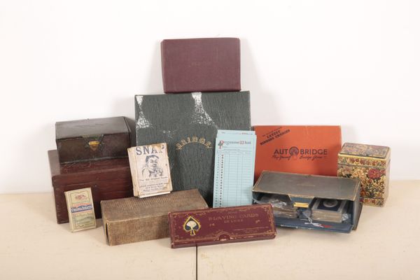 A GILT TOOLED BLUE LEATHER BRIDGE COMPENDIUM