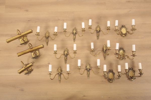 A GROUP OF METAL LIGHT FITTINGS