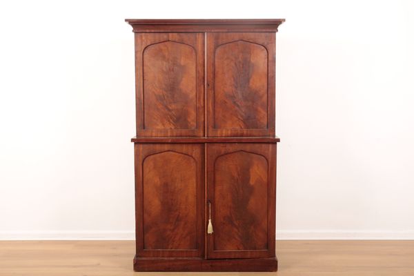 A FLAME MAHOGANY BREAKFRONT OFFICE CABINET