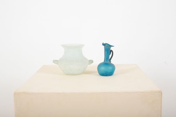 TWO ARCHAIC STYLE CONTINENTAL GLASS VASES