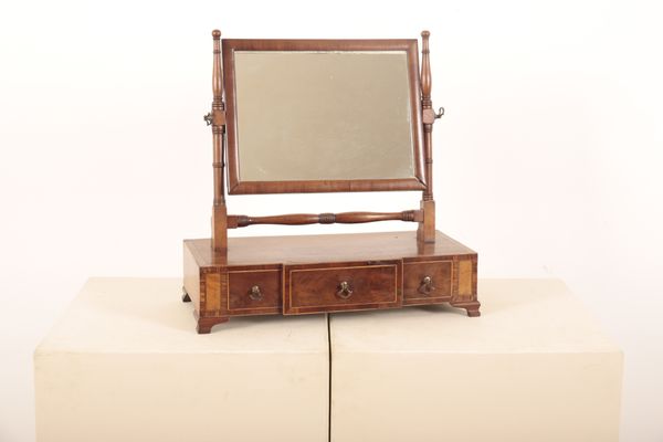 A MAHOGANY AND BURR WALNUT VENEERED TOILET MIRROR