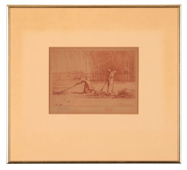 LUCIEN DAUTREY (19TH CENTURY) Two women raking in a field