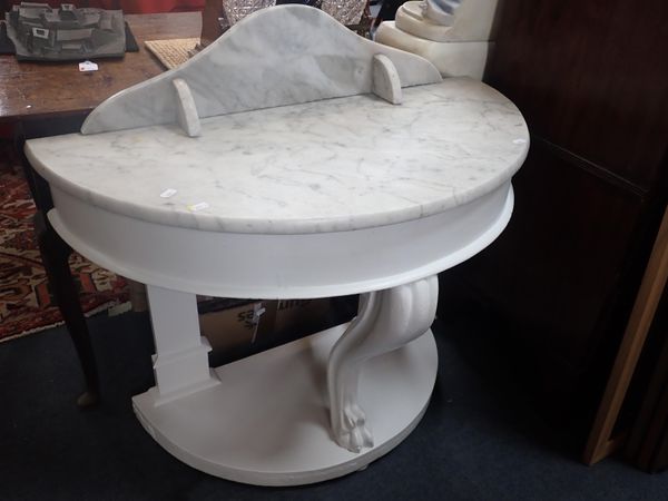 A VICTORIAN MARBLE TOPPED WHITE PAINTED WASHSTAND