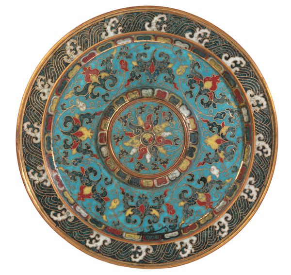 A CHINESE CLOISONNE PLATE OR STAND