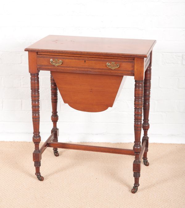 AN EDWARDIAN WALNUT RECTANGULAR SEWING TABLE