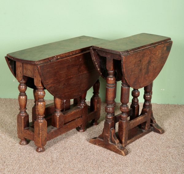 TWO SIMILAR SMALL OAK GATELEG TABLES