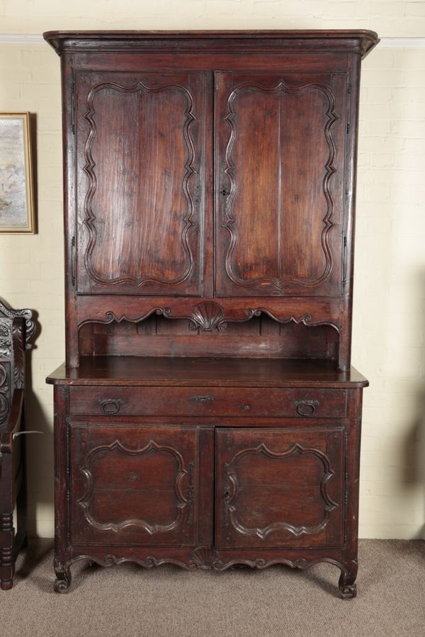 A PROVINCIAL FRENCH OAK AND CHESTNUT BUFFET A DEUX CORPS