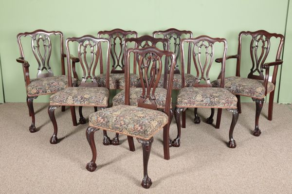 A SET OF EIGHT GEORGE III CHIPPENDALE STYLE MAHOGANY DINING CHAIRS