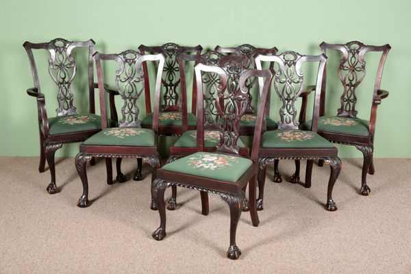 A SET OF EIGHT GEORGE III CHIPPENDALE STYLE DINING CHAIRS