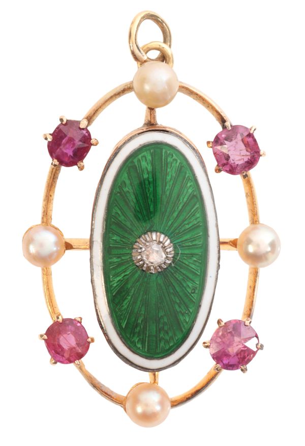 AN ANTIQUE RUBY, PEARL AND DIAMOND MOURNING PENDANT