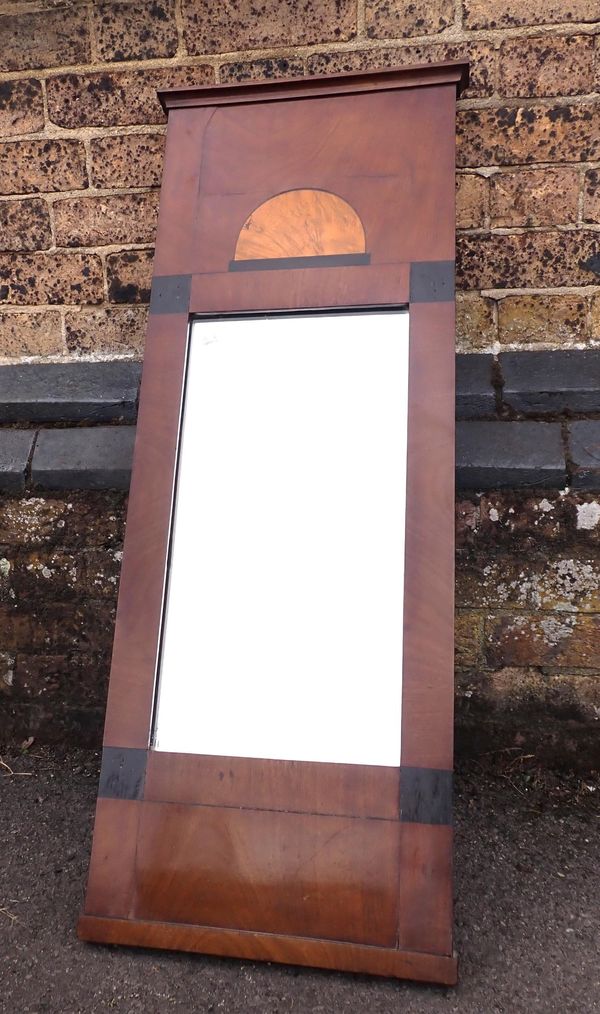 A BIEDERMEIER STYLE INLAID MAHOGANY PIER MIRROR