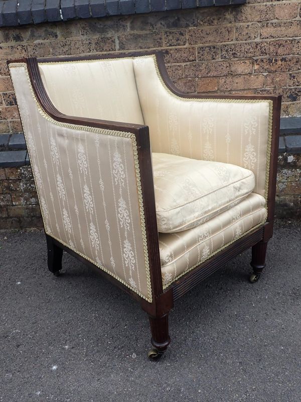 A 19th CENTURY MAHOGANY FRAMED ARMCHAIR, STYLE OF GILLOWS