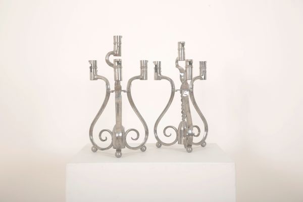 A PAIR OF BAYONET TRENCH ART CANDELABRAS