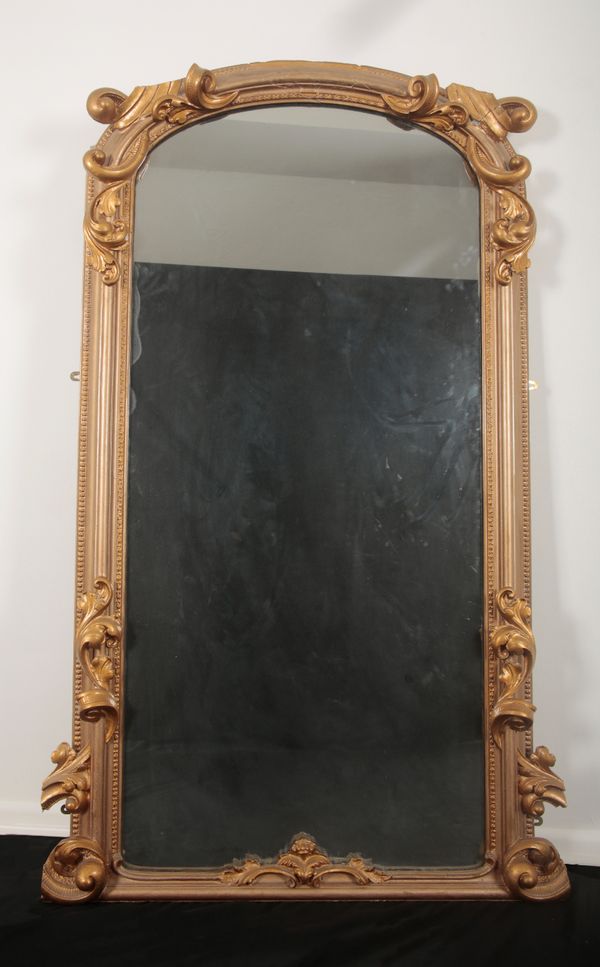 A 19TH CENTURY FRENCH GILT OVERMANTEL MIRROR